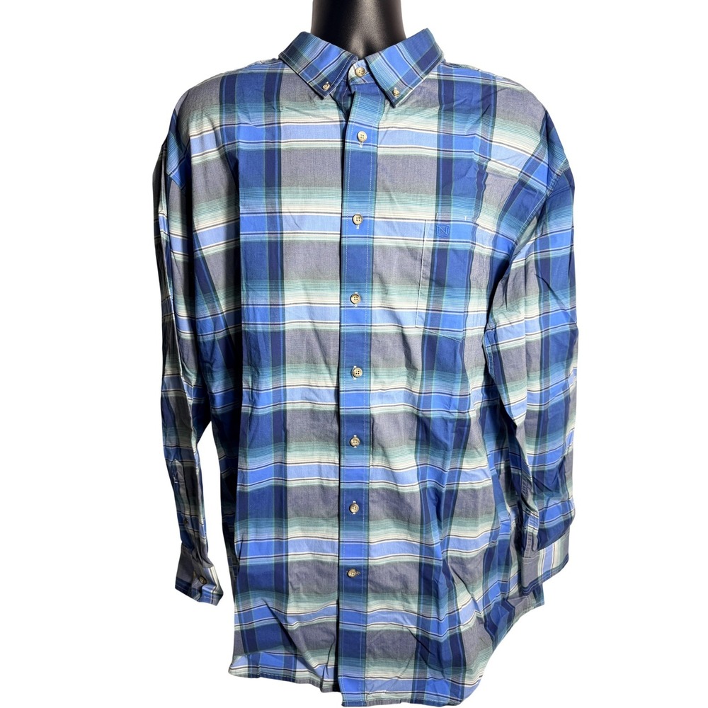 Noble‎ Outfitters Shirt Mens 2XL Blue Plaid Stretch Long Sleeve Button Up Casual